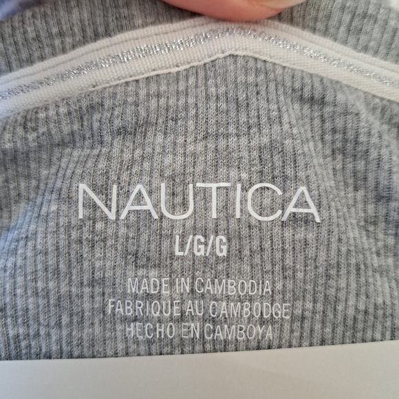 Nautica 2 Piece PJ Set Women's Large Gray White Print Fleece Loungewear Set NWT - Picture 8 of 9